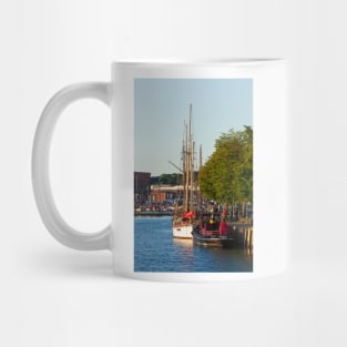 Museum ships on the Untertrave in the evening light, Lübeck, Schleswig-Holstein, Germany, Europe Mug